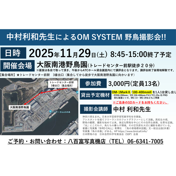 ■□ ｢OM SYSTEM 野鳥撮影会｣～ 参加者募集中!!□■《2025年11月29日 土曜日》